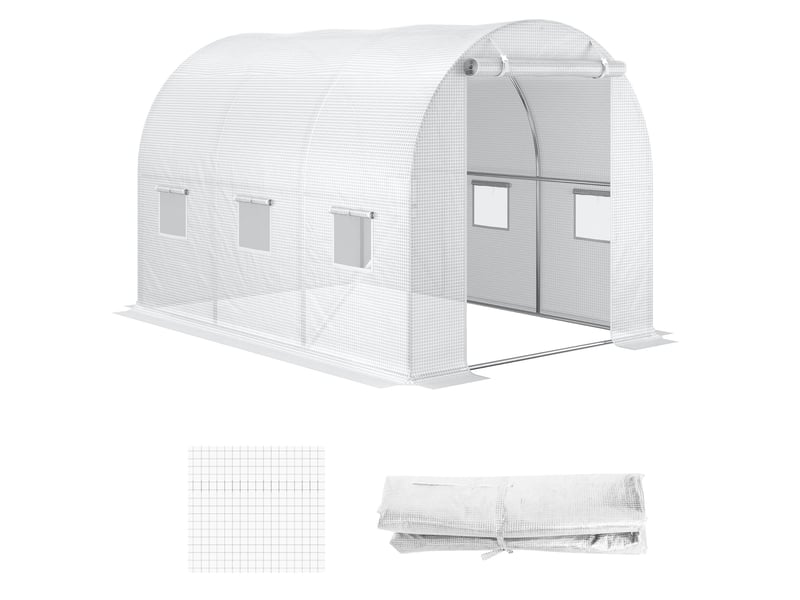  Bâche de serre en polyéthylène avec 6 fenêtres, porte enroulable et bords enterrés, 3 x 2 x 2 m, blanche  - Conforama B