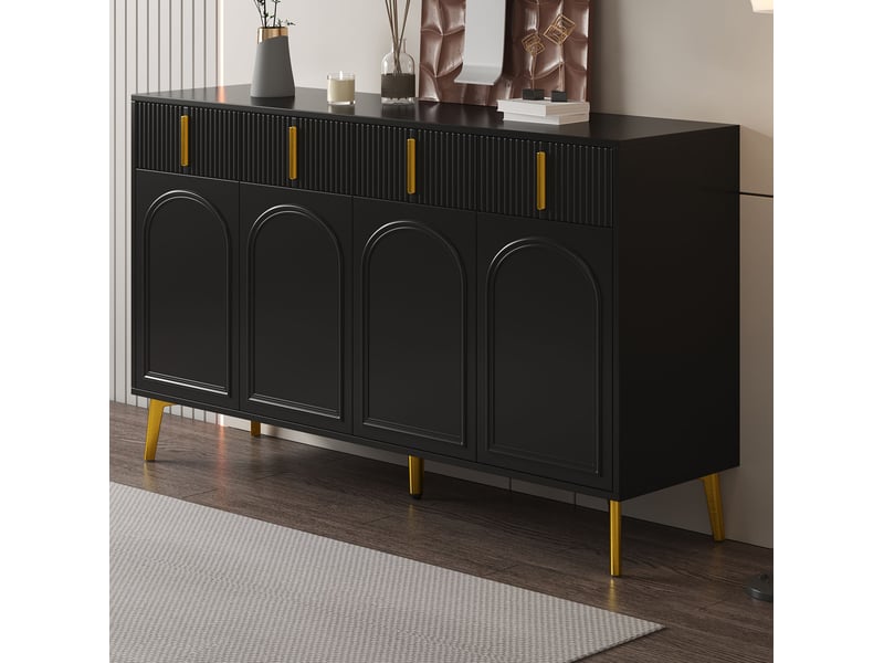  Buffet bas modenvie noir 140 x 38 x 82 cm 4 portes 4 tiroirs mdf  - Conforama B