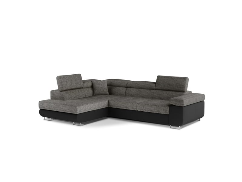 Canapé d'angle convertible menton gris et noir bouclé – angle gauche avec coffre - Conforama E