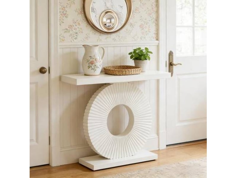  Table console 100x30x79 cm cadre géométrique mdf métal blanc  - Conforama D