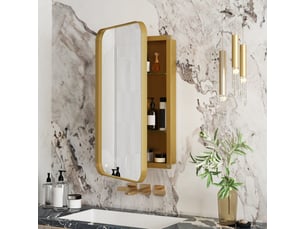 Armoire à miroir murale - or - verre trempé - cadre en métal - 10.9 kg - étagères réglables