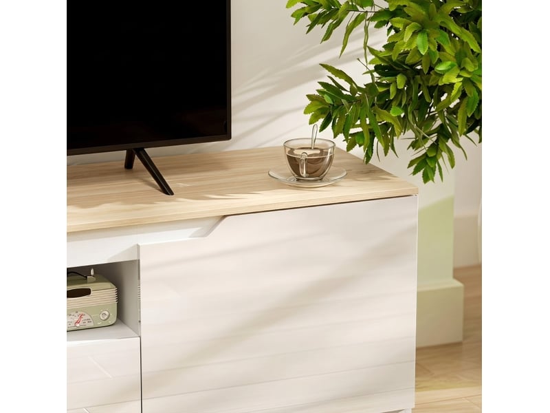  Meuble tv 160x38x43 cm 3 compartiments avec tiroir mdf naturel  - Conforama D