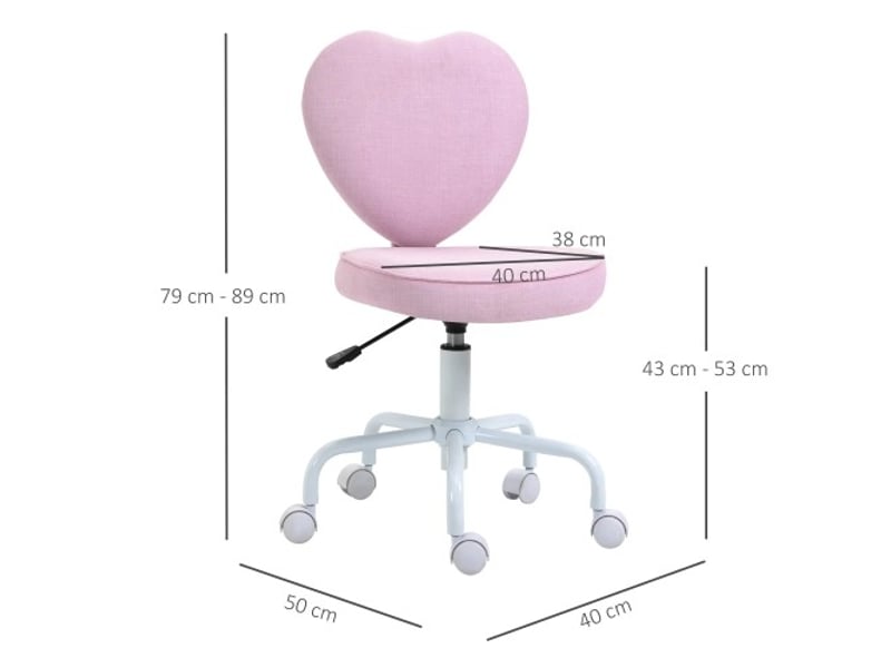 Chaise de bureau pivotante style dirigeant, dossier cœur, tissu lin rose, 40 x 50 x 79-89 cm  - Conforama C