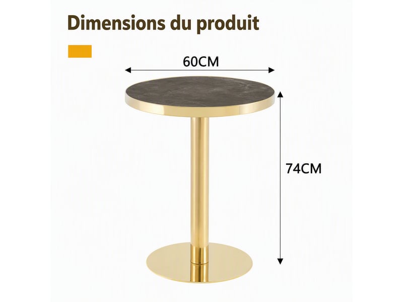  Table d'appoint ronde en mdf 60x60x74 cm gris et doré  - Conforama C