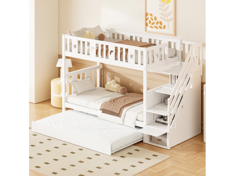  Lit superposé enfant avec lit gigogne 90 x 200 cm blanc  - Conforama B
