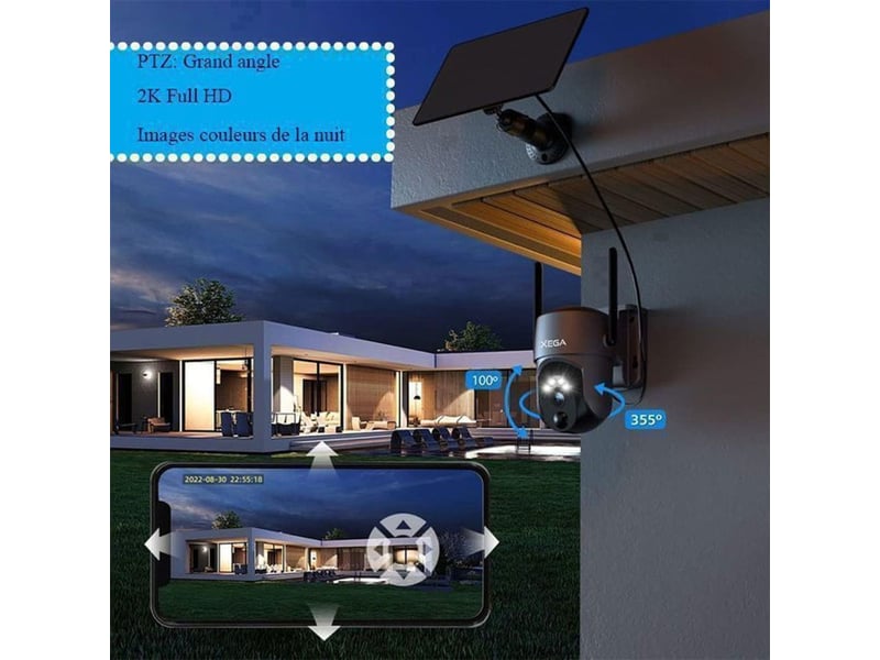  Camera de securite solaire 2k ptz wi-fi 2 pack vision nocturne couleur ip66  - Conforama E