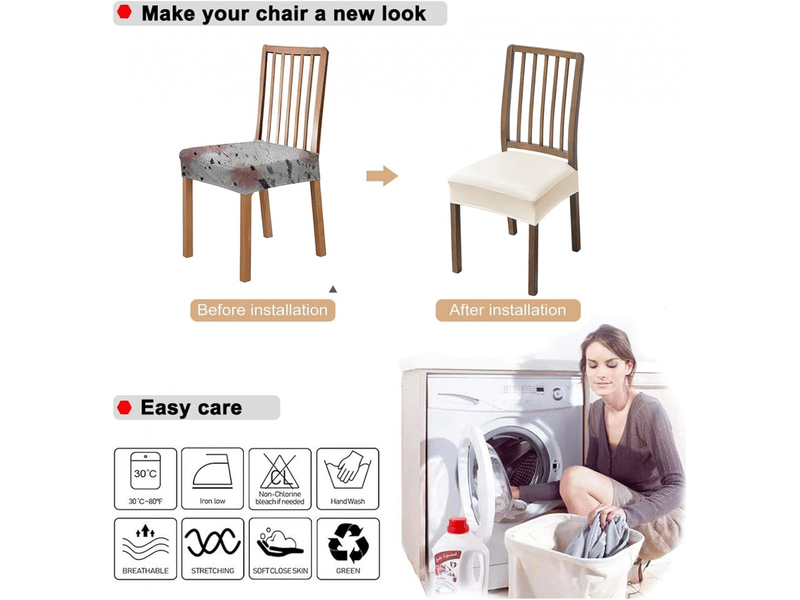  Lot de 4 housses de siège de chaise imperméables, housses de chaise en cuir pu, amovibles et lavables, blanc cassé  - Conforama E