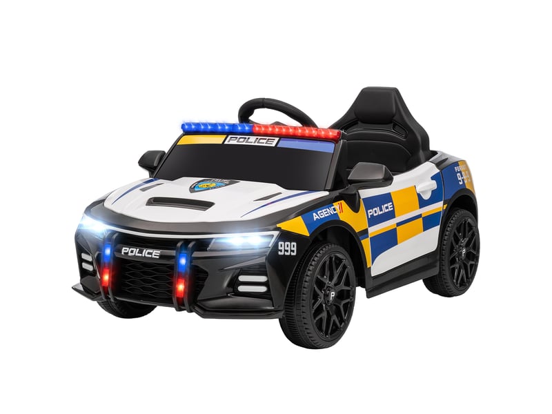 Voiture électrique de police enfant 12v, double moteur, télécommande, usb, mp3, musique & klaxon, multicolore - Conforama B