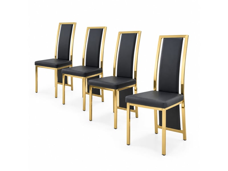  Chaise de salle à manger lot de 4 avec dossier haut ergonomique  - pu et métal - noir et doré  - Conforama A