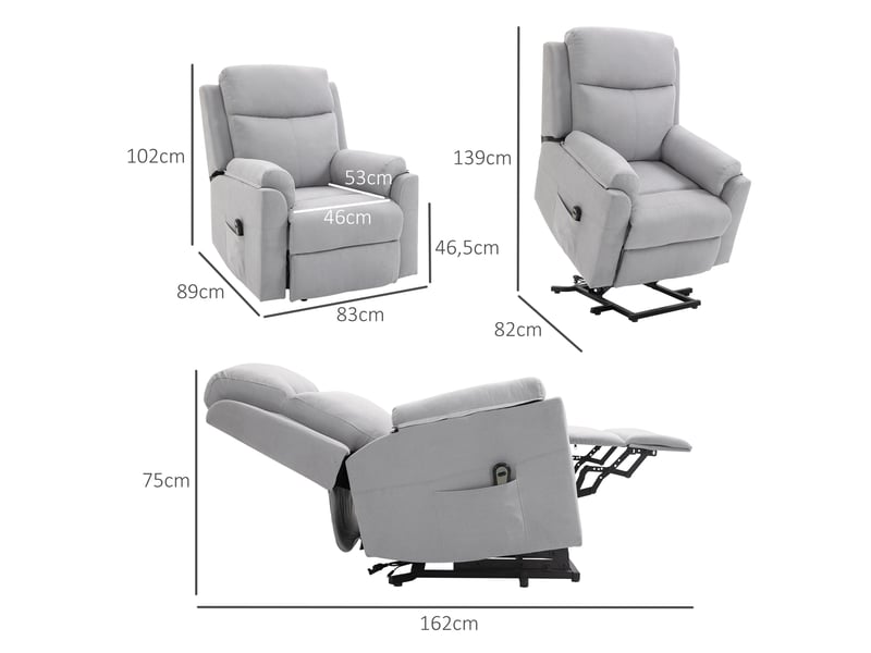  Fauteuil relax releveur électrique tissu aspect lin gris clair 83x89x102 cm  - Conforama C