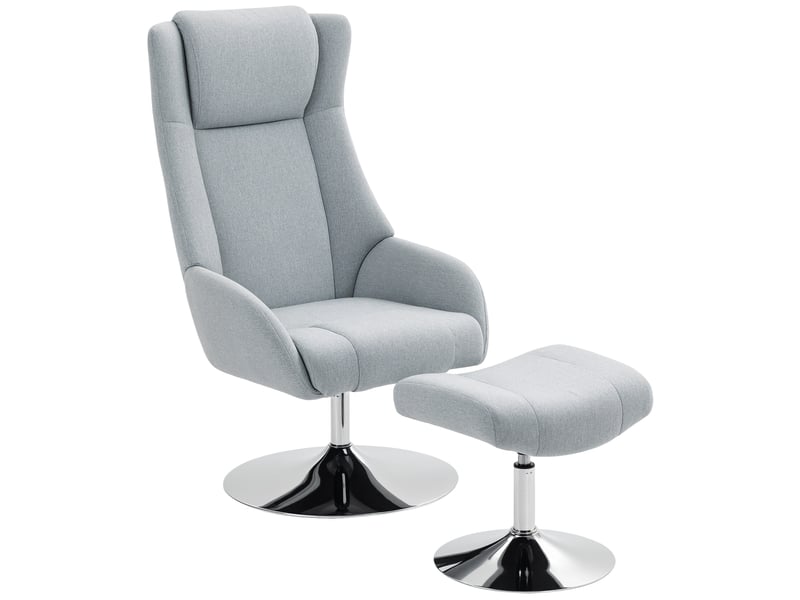  Fauteuil pivotant rembourré avec repose-pieds, inclinable, avec accoudoirs, pour salon, chambre, gris  - Conforama A