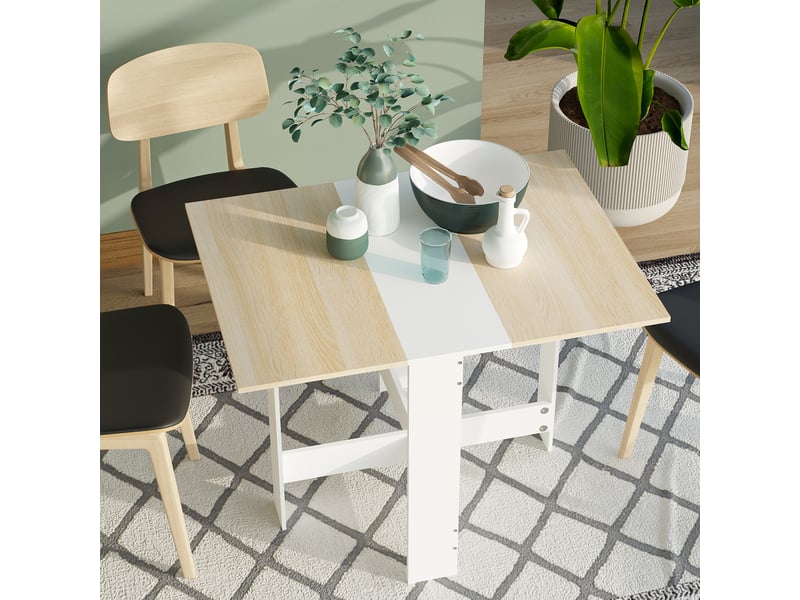  Table de cuisine pliable 103l x 76l x 74h cm en bois bicolore chêne blanc  - Conforama D