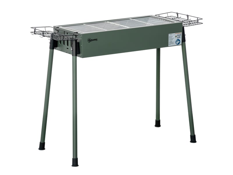  Barbecue au charbon de bois avec 2 grilles portable bbq grill sur pieds amovibles2 paniers latéraux, 94l x 39l x 70h cm  - Conforama A
