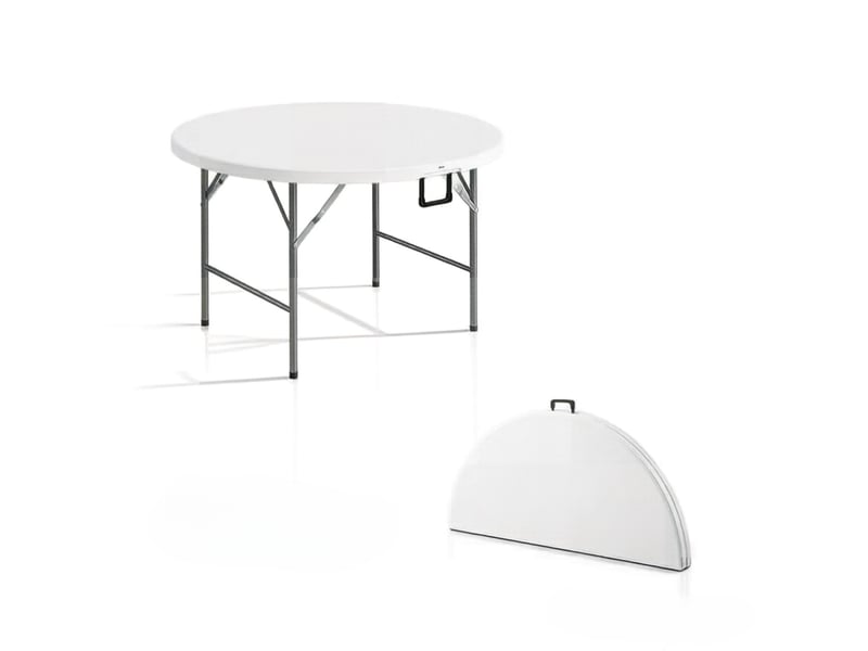 Table de jardin ronde pliante ø122 cm blanche et grise, 6 places, plateau hdpe et structure en acier pratique - Conforama A