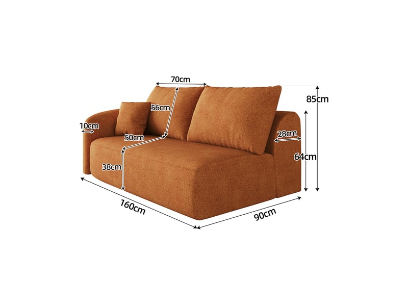  Canapé 2 places orange en tissu chenille avec mousse haute résilience, longueur de 160 cm, sans montage requis pour le salon  - Conforama C