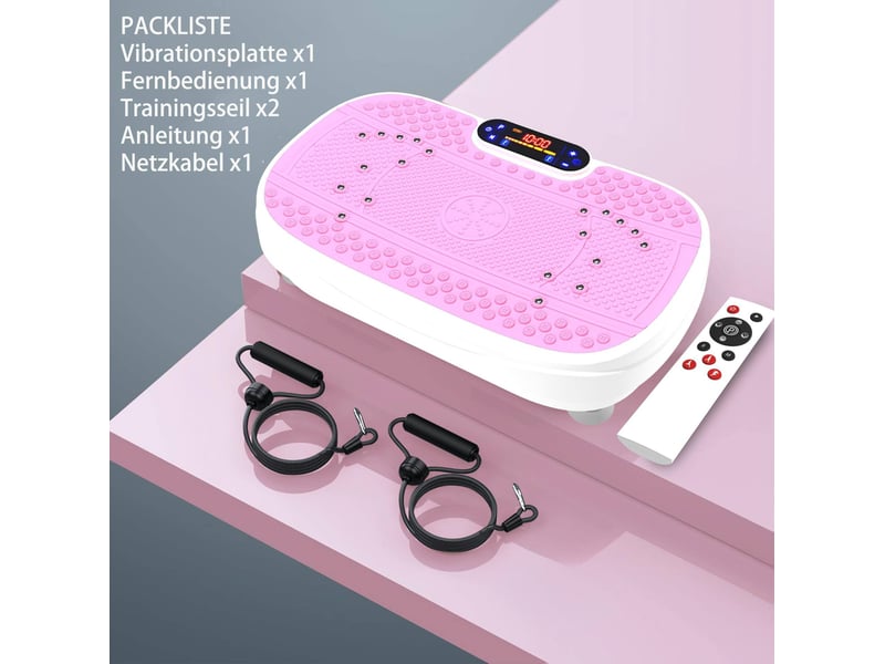  Plateforme vibrante de fitness 53 x 32 x 13 cm rose, abs, caoutchouc et acier, avec 2 bandes de resistance  - Conforama E