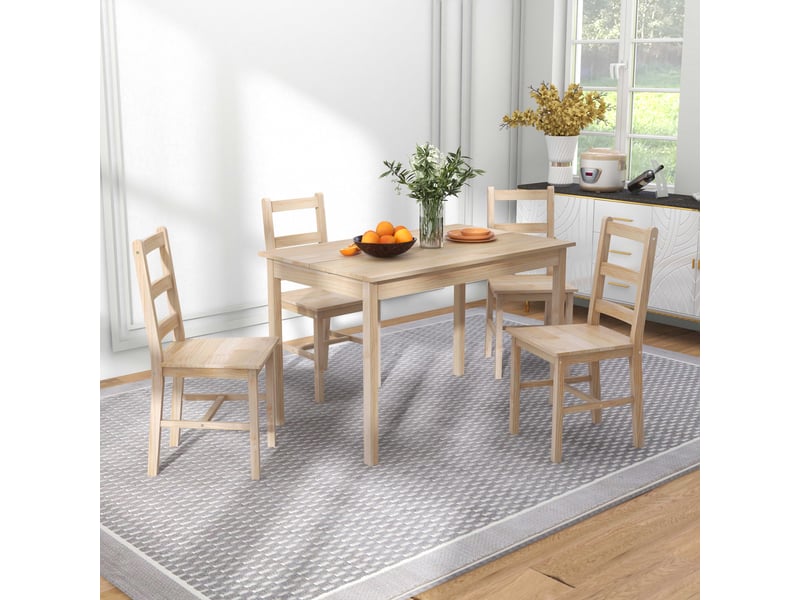  Ensemble de salle à manger 5 pièces, table et chaises, salon de jardin, bois massif, 118 cm x 73 cm x 75 cm, naturel  - Conforama C