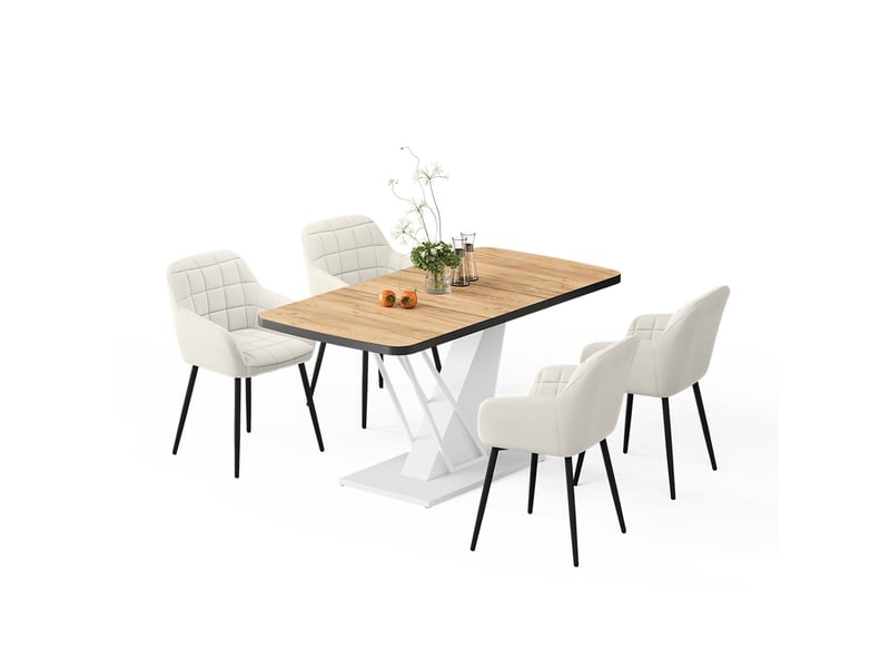  Vicco ensemble de table à manger, chêne de force doréblanc, 120x80cm avec 4 chaises de salle à manger  - Conforama E