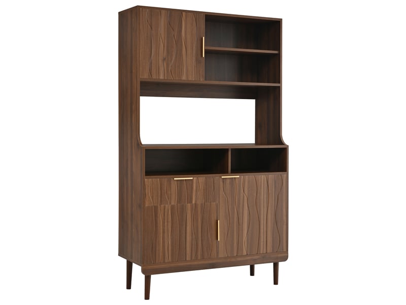  Armoire de rangement haute avec portes, tiroir et étagères ouvertes, buffet haut en mdf et panneau de particules, pieds en bois, noyer OMNIGLINT TRADING LTD - Conforama A