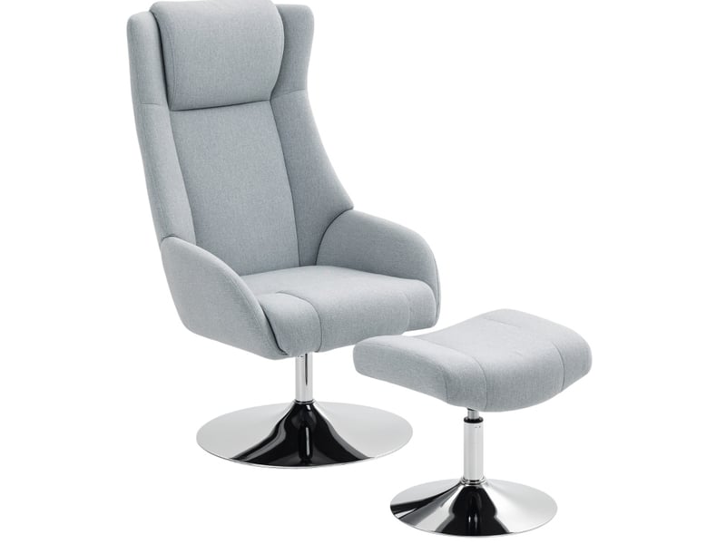  Fauteuil relax inclinable pivotant avec repose-pieds 68 x 84 x 118 cm gris, tissu aspect lin et métal  - Conforama A