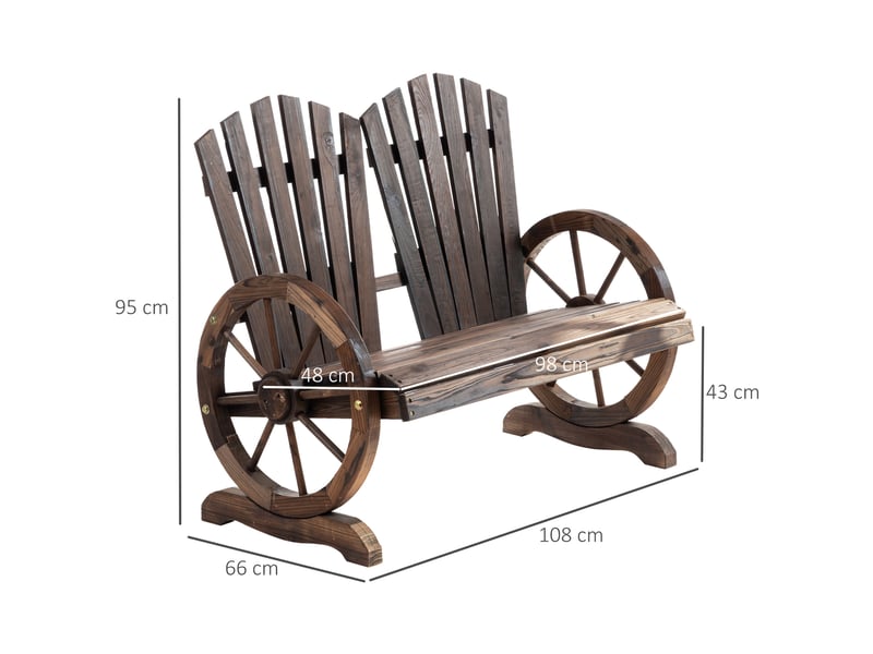  Banc de jardin 2 places en bois foncé rustique avec accoudoirs, idéal pour terrasse et extérieur abrité  - Conforama C