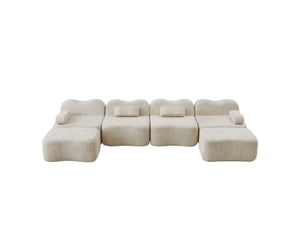 Canapé modulaire 4 places en u avec 2 ottomans beige en velours