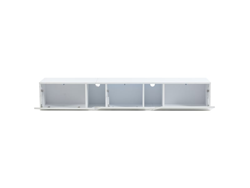  Meuble tv mural modenvie 180 x 35 x 30 cm avec led, 3 portes abattantes, blanc brillant et acrylique bleu  - Conforama A