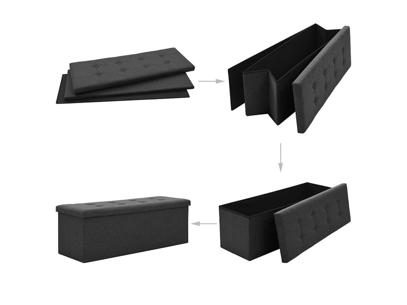  Banc chambre, banc de rangement pliable noir faux lin  - Conforama E
