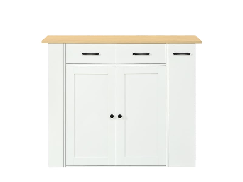  Îlot de cuisine avec 2 tabourets 120x45-75x96 cm, plateau rabattable, prises usb, pour cuisine, en aggloméré, blanc  - Conforama A