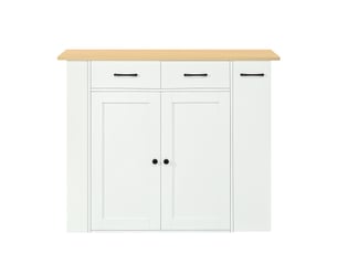 Îlot de cuisine avec 2 tabourets 120x45-75x96 cm, plateau rabattable, prises usb, pour cuisine, en aggloméré, blanc