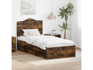 Lit adulte, lit simple, cadre de lit chêne fumé 100x200cm bois ingénierie cf5795