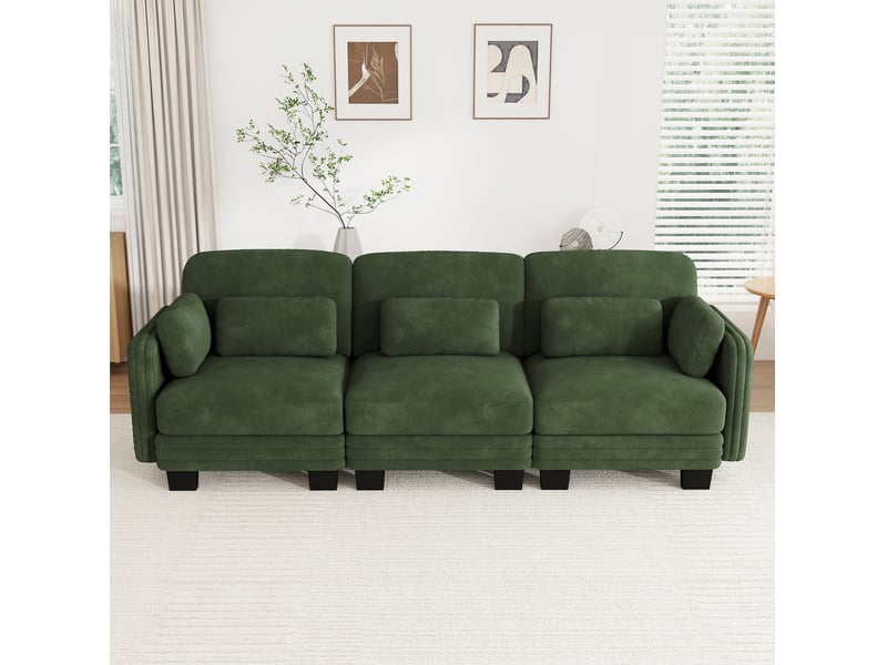  Canapé droit modulable 3 places 253x88x88 cm en chenille vert  - Conforama B