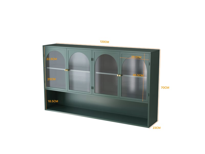  Armoire murale 4 portes en verre et métal vert foncé 120x23x70 cm  - Conforama C