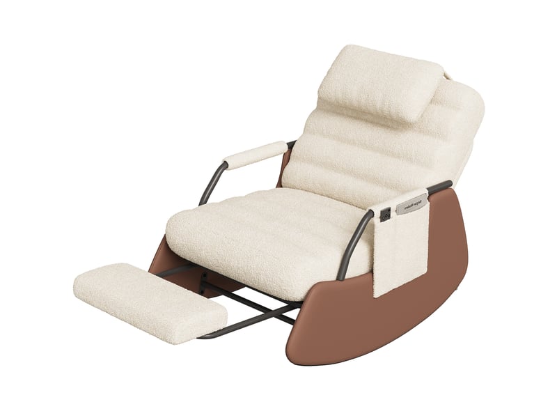 Fauteuil à bascule-rocking chair - repose-pieds pliable- appui-tête et poches latérales - laine d'agneau -beige -67x91.5x92cm  - Conforama A