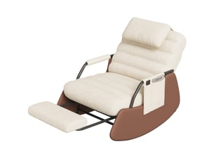 Fauteuil à bascule-rocking chair - repose-pieds pliable- appui-tête et poches latérales - laine d'agneau -beige -67x91.5x92cm