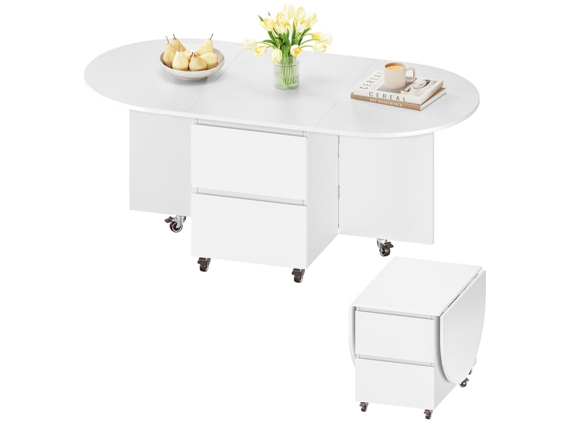  Table basse extensible 3-en-1 4080120x60x50,5 cm avec roulettes et rangement 616416 White - Conforama A