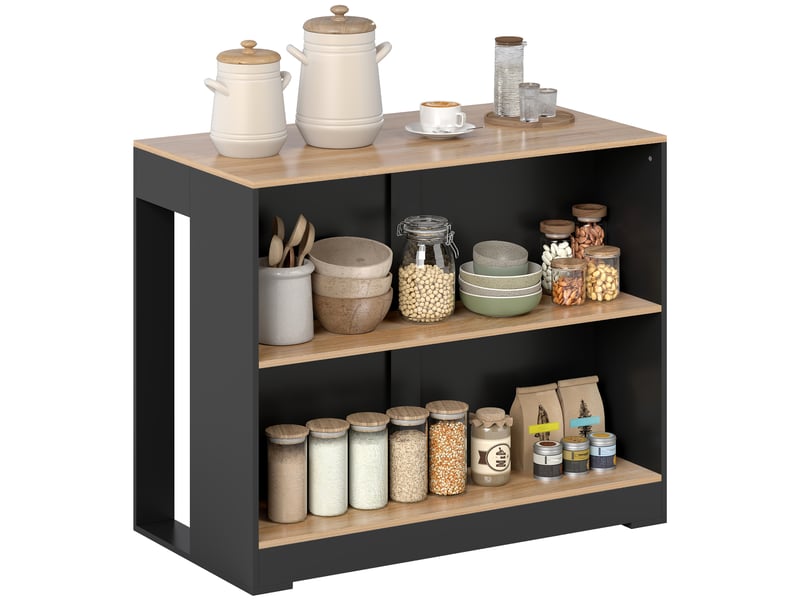  Îlot de cuisine avec comptoir bar et 3 étagères pour salon et séjour, 113 x 60 x 90 cm, noir et bois  - Conforama A