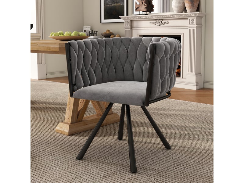  Lot de 6 chaises de salle à manger pivotantes 360°,velours et métal,gris  - Conforama B