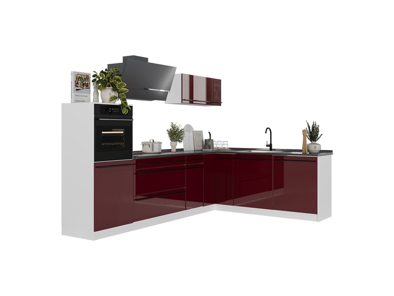  Vicco cuisine en angle, rouge brillantblanc, 287 x cm sans plan de travail  - Conforama E