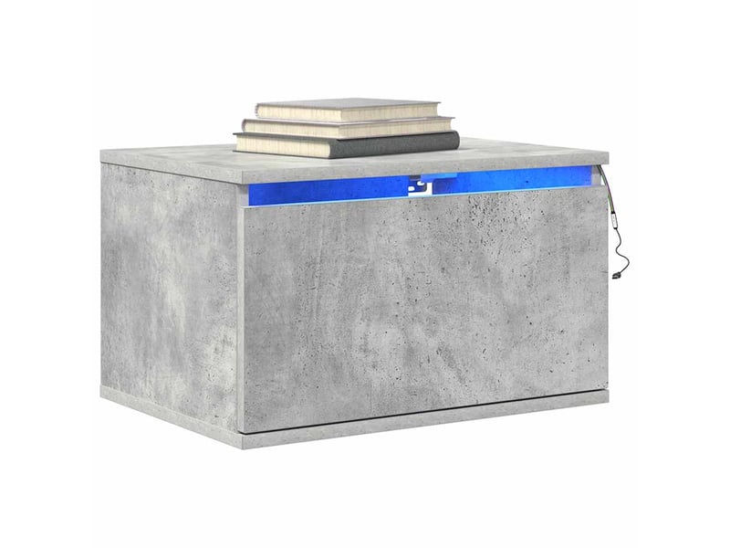  Table de chevet - cabinet de chevet - table de nuit murale avec lumières led gris béton  - Conforama D