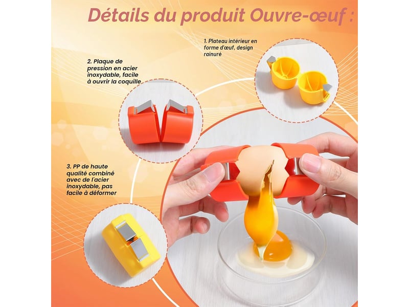  2 pièces ouvre-œufs universel, éplucheur d’œufs en acier inoxydable pour œufs durs et crus, écailler d’œufs lavable pour ustensiles de cuisine CSTY-0010089TY - Conforama E
