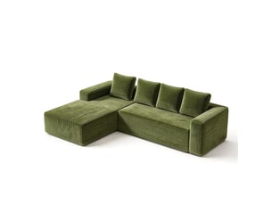 Canapé d’angle modulable 261 cm, méridienne gauche, 3-4 places, canapé nuage sans cadre rigide, assise profonde, mousse et ressorts, velours côtelé, vert