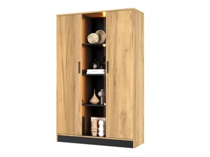 Bibliothèque avec 2 portes, niche ouverte et étagères réglables led pour salon et bureau 95 × 35 × 160 cm