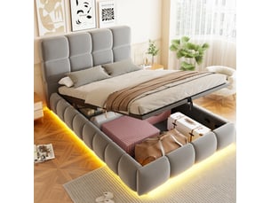 Lit coffre 90x200 cm <strong>HAVRYA</strong>  <strong></strong> coloris gris