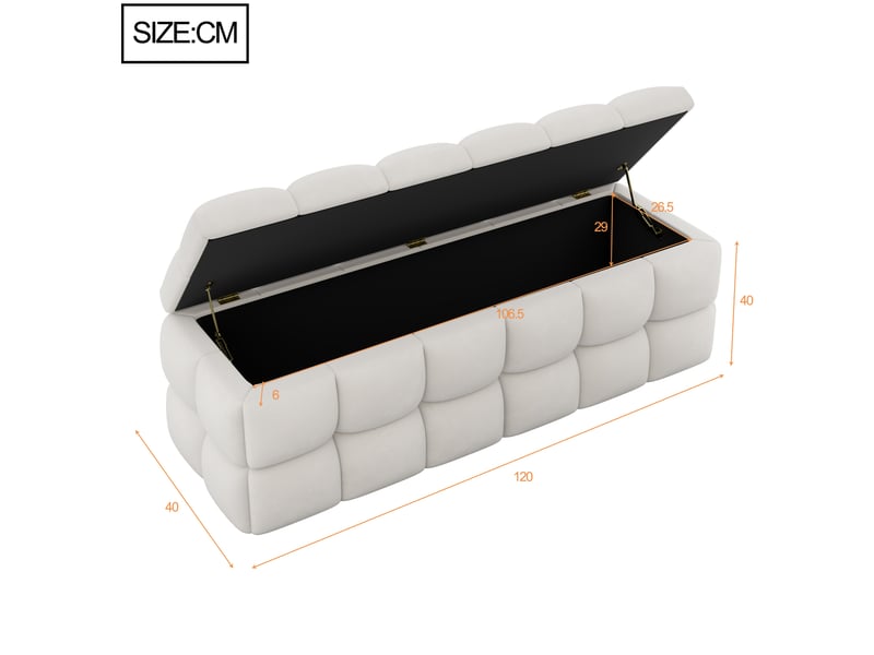 Banc de lit capitonné beige 120x40x40 cm avec couvercle relevable  - Conforama C