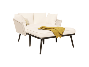 Canapé de jardin 2 places 130 x 67 x 65 cm – beige – coussins épais amovibles lavables avec cordage tressé