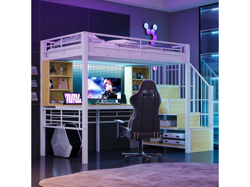  Lit superposé en mdf et métal blanc 90x200 cm  - Conforama D