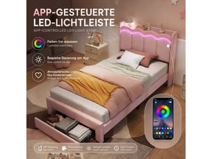 Lit avec rangement 90x200 cm coloris rose