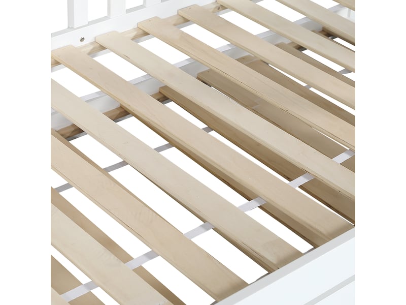  Lit superposé 90x200 cm + 90x190 cm gigogne 3 couchages avec toboggan, pin, blanc, sans matelas  - Conforama E