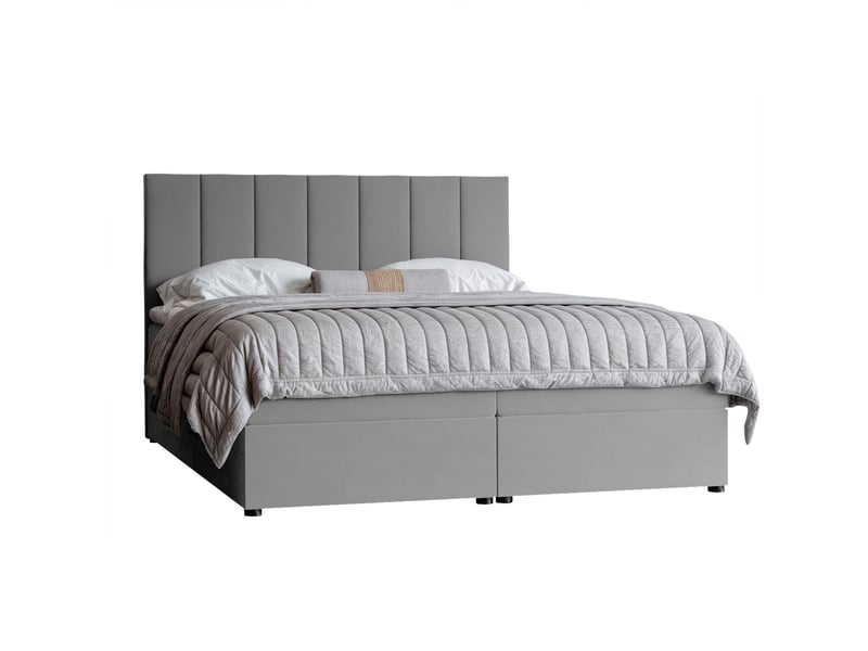 Lit coffre zelto - 200x200 cm - avec matelas et surmatelas - velours dense - gris clair ZELTO - Conforama A